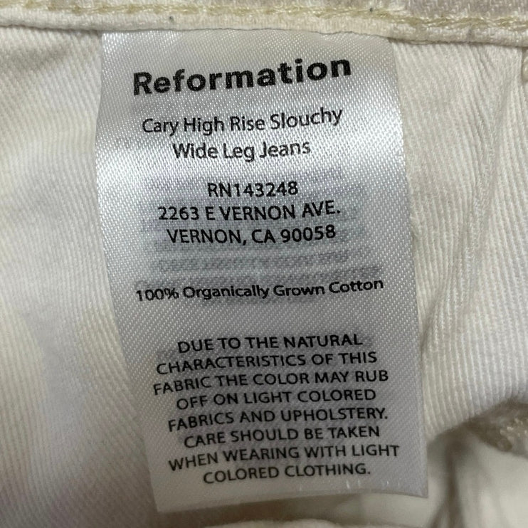 Reformation Cary White High Rise Slouchy Baggy Wide Leg Denim Jeans Size 26