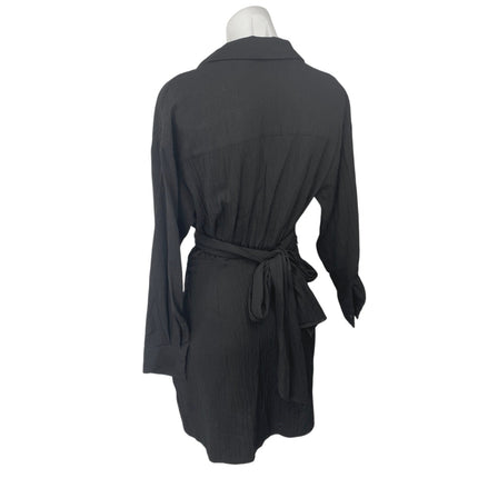 Zara Women's Black Long Sleeve V Neck Twist Front Wrap Mini Shirt Dress Size XS