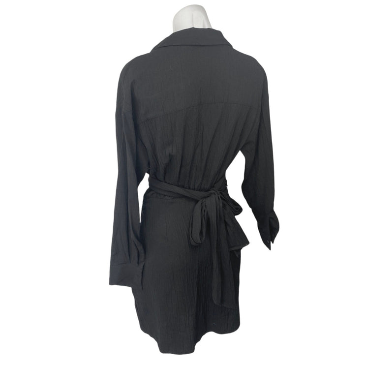 Zara Women's Black Long Sleeve V Neck Twist Front Wrap Mini Shirt Dress Size XS