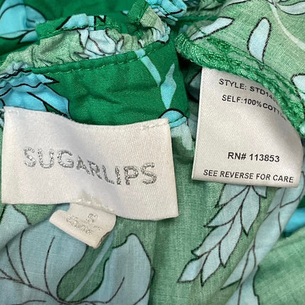 Sugarlips Women's Green Blue Waterlilly Floral Dixie Split Neck Shift Dress Sz S
