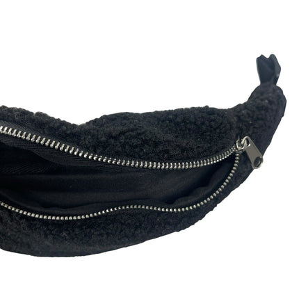 GAP Women's Black Faux Sherpa Fur Fanny Pack Adjustable Sling Borg Bum Belt Bag
