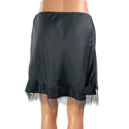 Free People Intimately All Tied Up Black Lace Satin Half Slip Mini Skirt Size M