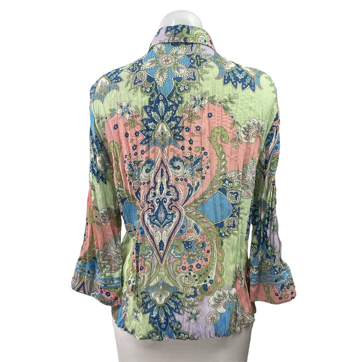 Vintage Jaipur Women's Multicolor Paisley Floral Bell Sleeve Button Up Shirt L