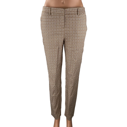 Cynthia Rowley Women's Brown Geometric Mid Rise Tapered Trousers Dress Pants 4