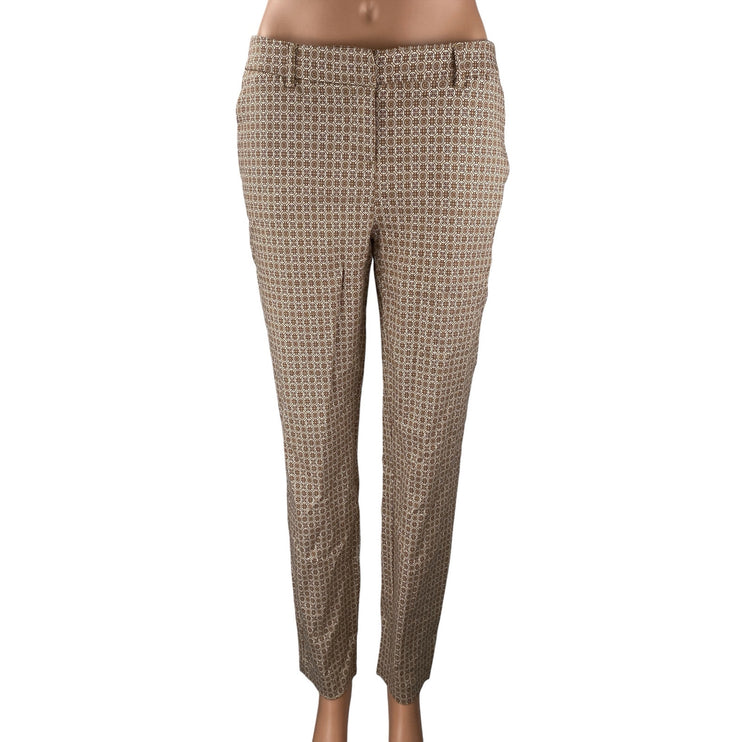 Cynthia Rowley Women's Brown Geometric Mid Rise Tapered Trousers Dress Pants 4