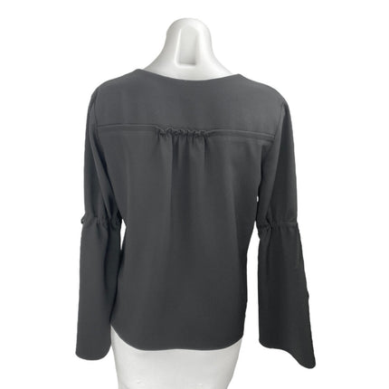 Cooper & Ella Women's Black V-Neck Long Bell Sleeve Tie Accent Blouse Top Size S