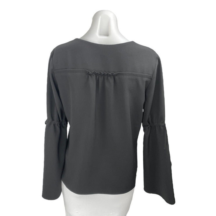 Cooper & Ella Women's Black V-Neck Long Bell Sleeve Tie Accent Blouse Top Size S