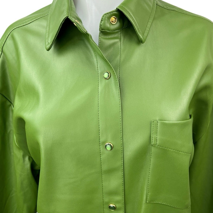 WeWoreWhat Women's Green Faux Leather Vegan Shacket Jacket Shirt Top Size M