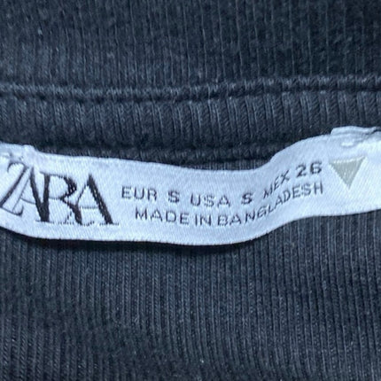 Zara Women's Black Rib Knit Ruffle Flutter Short Sleeve Crop Blouse Top Size S