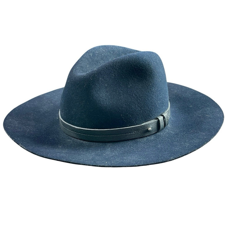 rag & bone 100% Wool Women's Navy Blue Leather Hatband Wide Brim Fedora Hat Sz M