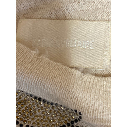 Zadig & Voltaire 100% Cashmere Cream Striped Long Sleeve Knit Sweater Top Sz XS