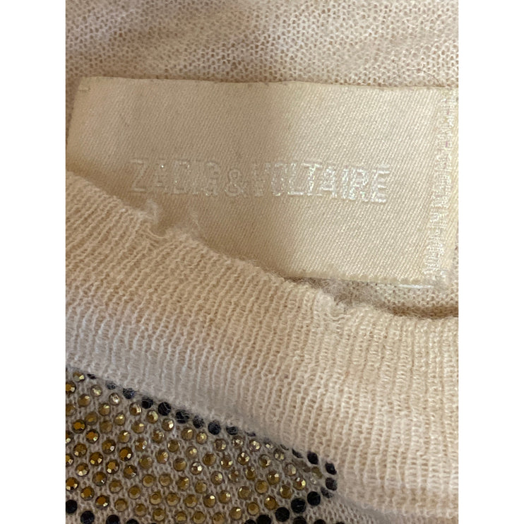 Zadig & Voltaire 100% Cashmere Cream Striped Long Sleeve Knit Sweater Top Sz XS