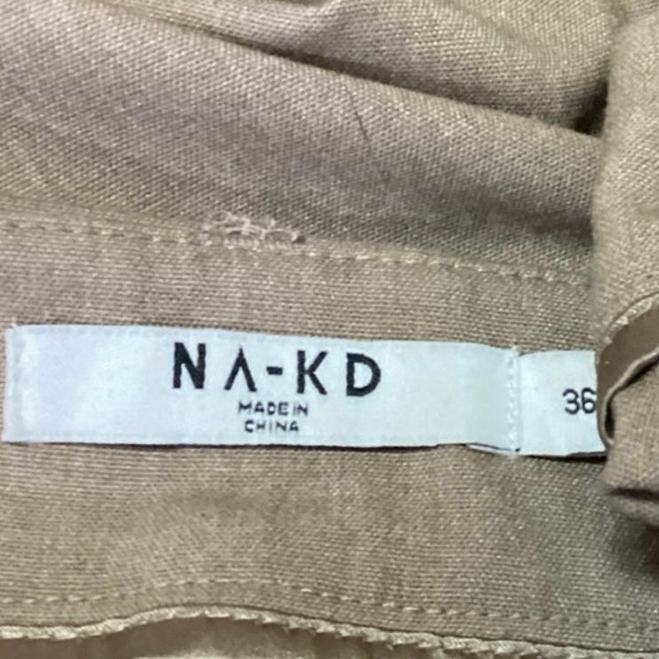 NA-KD Women's Tan Khaki High Rise Cargo Straight Trouser Dress Pants Size 36