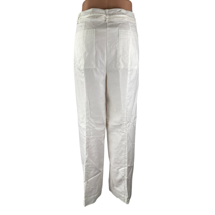 NEW Ann Taylor LOFT Draper James White Tie Belt High Waist Wide Leg Pants Sz 12