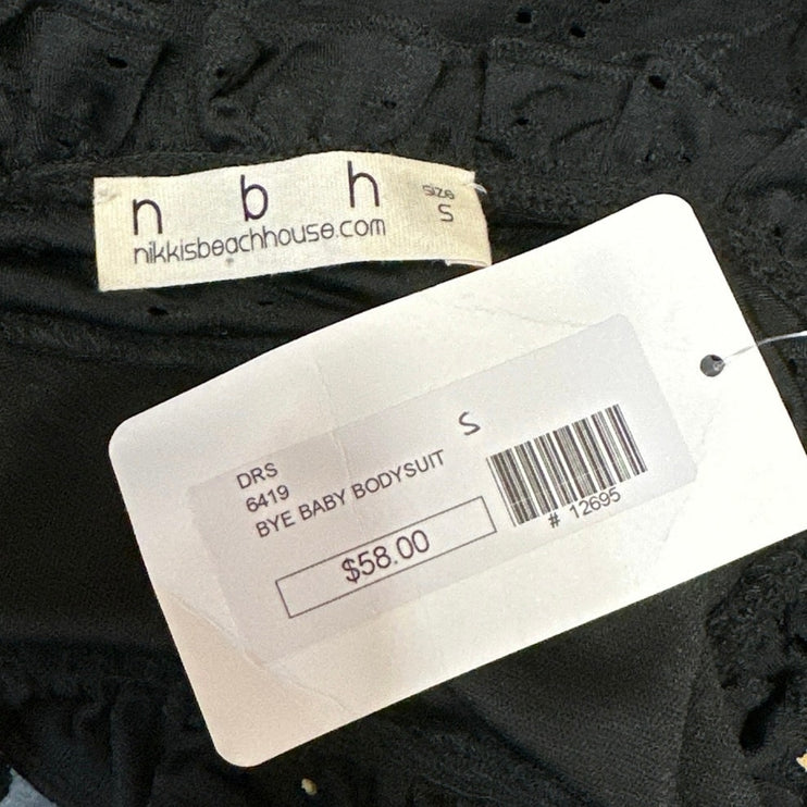 NEW NBH Nikkis Beach House Bye Baby Black Ruffle Sleeveless Bodysuit Tank Top S