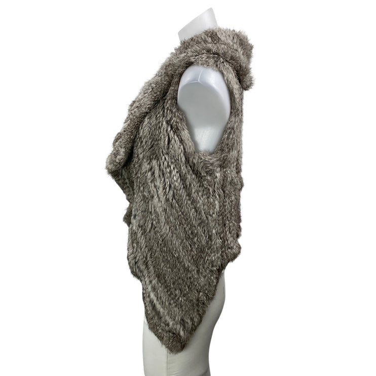 Yves Salomon Women's Gray Sleeveless Rabbit Fur Open Front Vest Coat Jacket M
