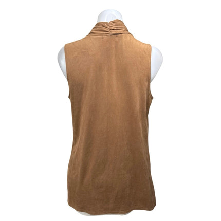 AB Studio Women's Brown Faux Suede Sleeveless Open Front Cardigan Vest Top Sz S