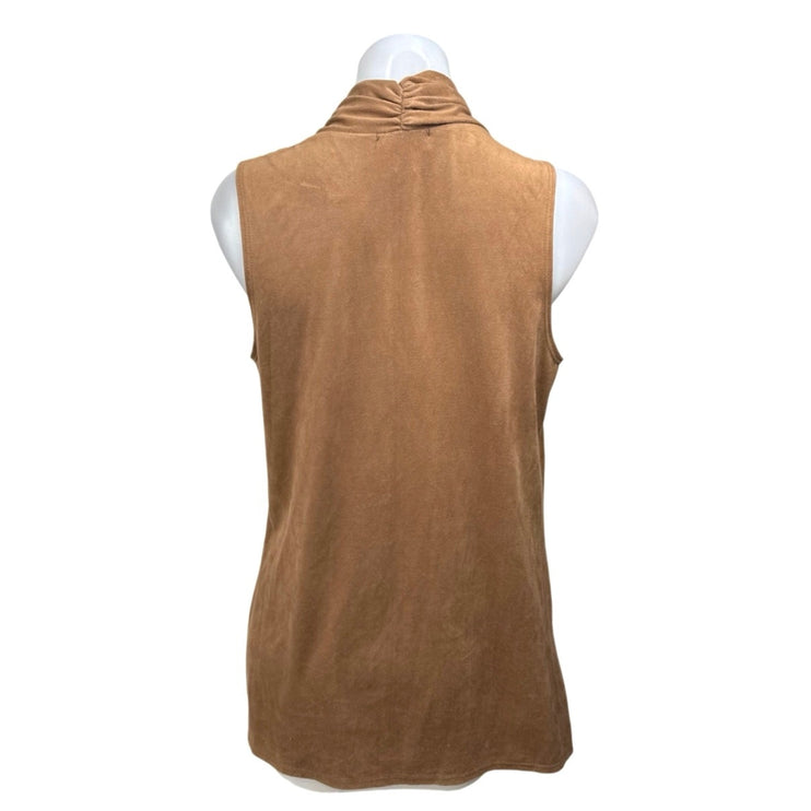 AB Studio Women's Brown Faux Suede Sleeveless Open Front Cardigan Vest Top Sz S