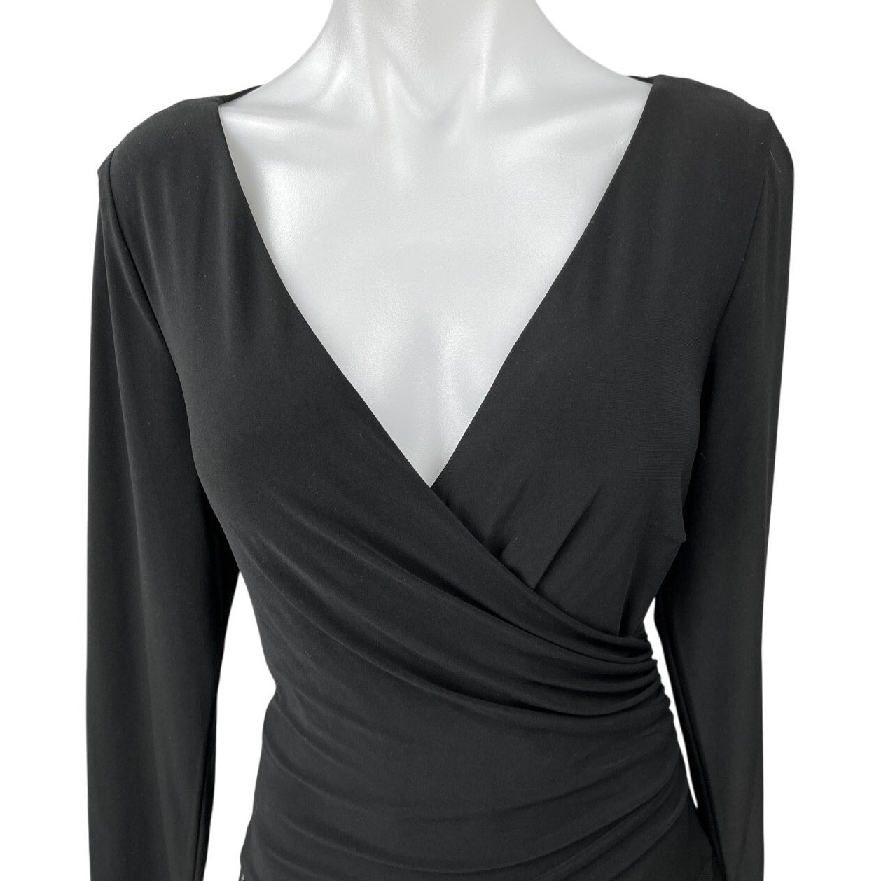 NEW LAUREN Ralph Lauren Black Tulle-Trim Faux Wrap Jersey Fit & Flare Brie NEW LAUREN Ralph Lauren Black Tulle-Trim Faux Wrap Jersey Fit & Flare Brie