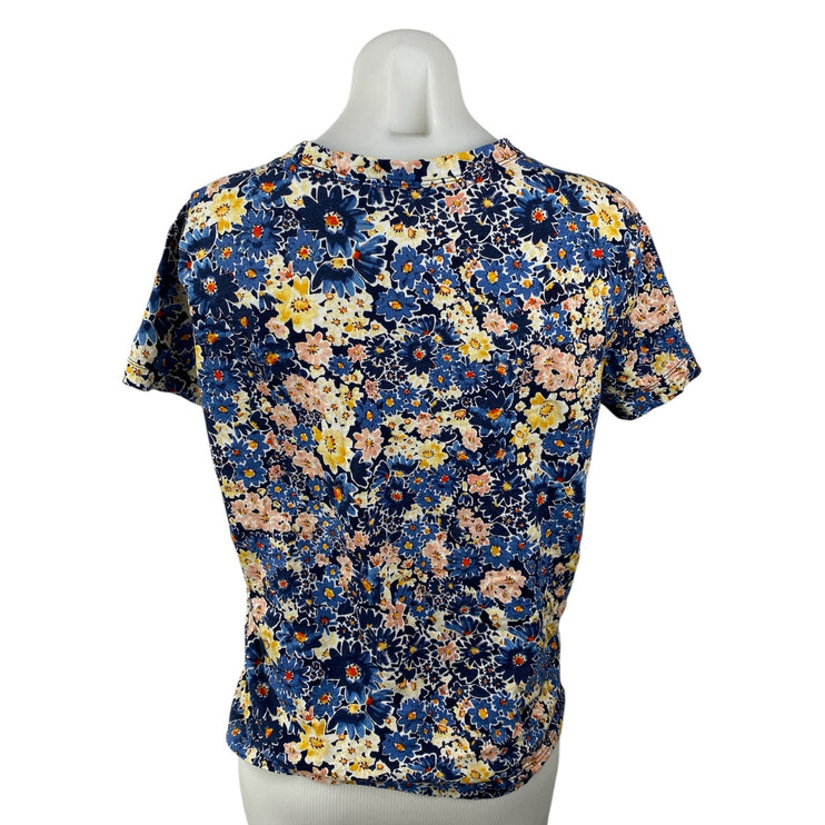 Loft Women's Multicolor Floral Crew Neck Short Sleeve Basic Tee T-Shirt Top Sz L