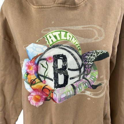 Cross Over Brown Fraphic Print Long Sleeve Hoodie Hooded Sweater Sweatshirt Sz L