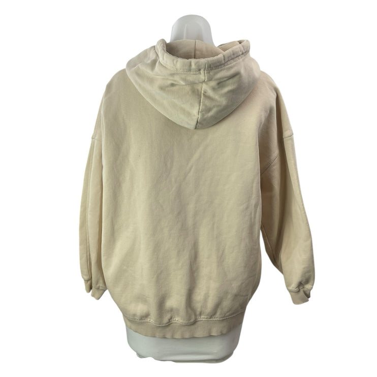 Zara Women's Beige Fleece Long Sleeve Loose Hoodie Hooded Sweatshirt Top Size S