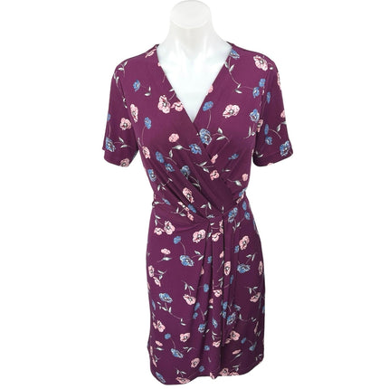 Banana Republic Purple Floral Short Sleeve Pleated Midi Wrap Sheath Dress Size S
