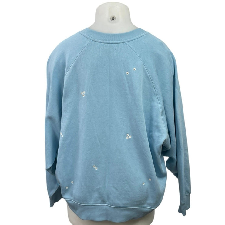 NEW Old Navy So Comfy Blue Embroidered Floral Long Sleeve Sweater Sweatshirt XXL