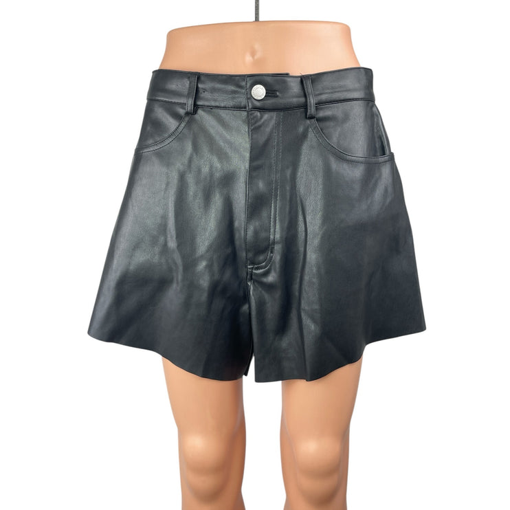 WeWoreWhat Black Faux Vegan Leather High Rise Wide Leg Flare A-Line Shorts Sz 30