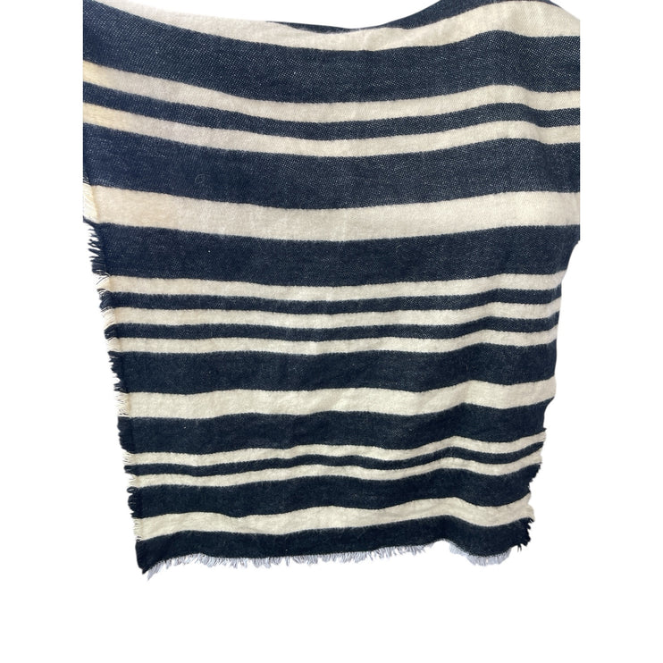 Merona Women's Black Cream Striped Fringe Warmer Winter Wrap Neck Scarf OS