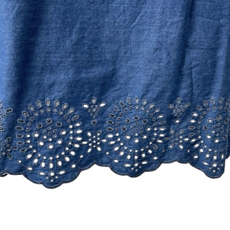 French Connection Blue Chambray Sleeveless Embroidered Tank Mini Dress Size 8