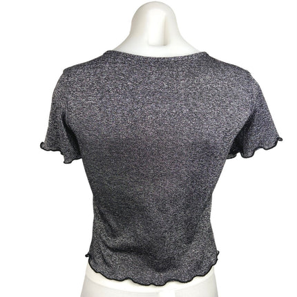 Urban Outfitters Black Heathered Round Neck Short Sleeve Crop Top Size M