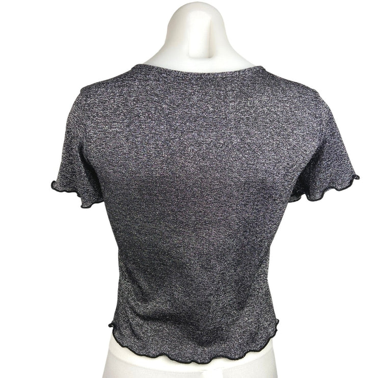 Urban Outfitters Black Heathered Round Neck Short Sleeve Crop Top Size M