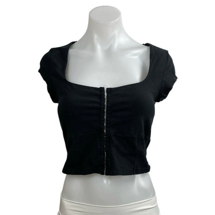 Abercrombie & Fitch Black Square Neck Short Sleeve Crop Tee T-Shirt Blouse Top M