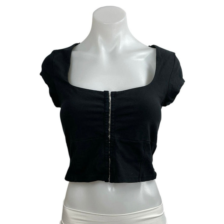 Abercrombie & Fitch Black Square Neck Short Sleeve Crop Tee T-Shirt Blouse Top M