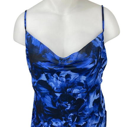 NEW Lulus Blue Floral Silk Satin Cami Camisole Cowl Neck Midi Slip Tank Dress XL