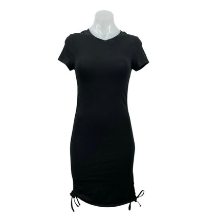 Forever 21 Black Short Sleeve Side Ruched Crew Neck Mini Bodycon Dress Size S