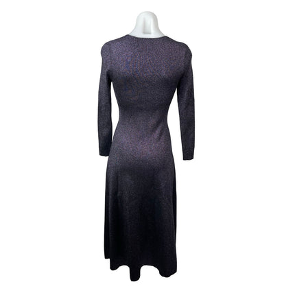 A.L.C. Serafina Shimmer Metallic Knit Slit Long Sleeve Midi Flare A-Line Dress S