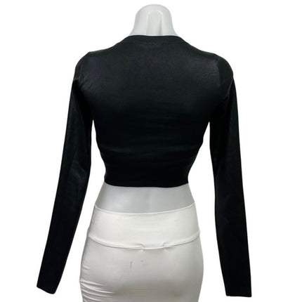 Zara Women's Black Ribbed Knit Sculpt Crew Neck Long Sleeve Crop Top Size XS