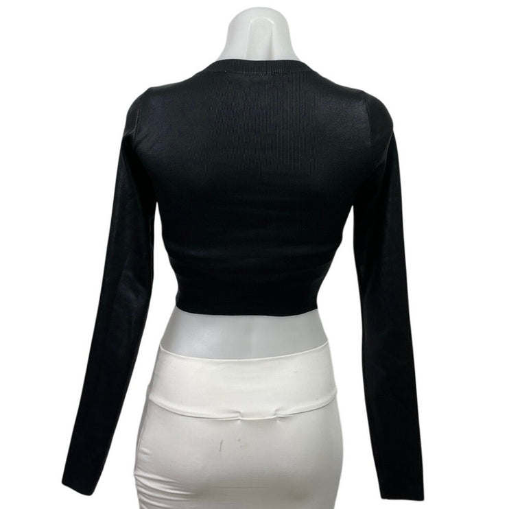 Zara Women's Black Ribbed Knit Sculpt Crew Neck Long Sleeve Crop Top Size XS