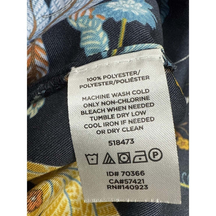 Ann Taylor LOFT Navy Blue Multicolor Floral Short Puff Sleeve Blouse Top Size S