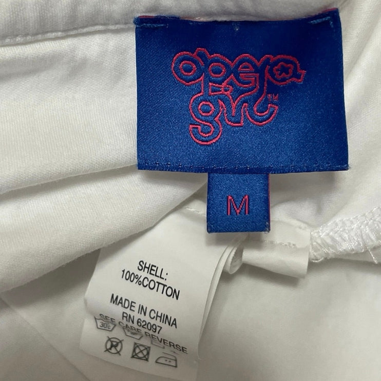 Opera Girl Women's White Embroidered Patch Short Sleeve T Shirt Tee Top Size M