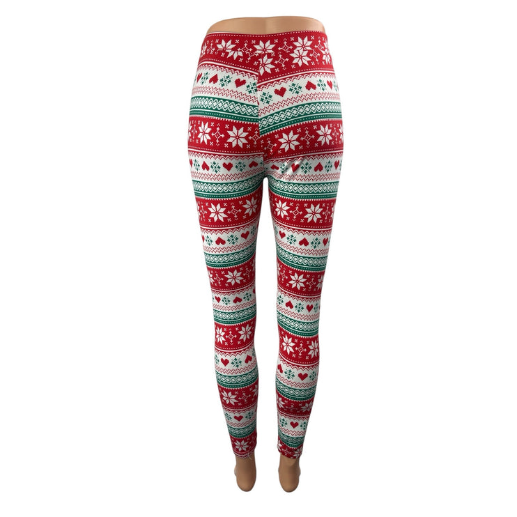Shosho Women's Multicolor Christmas Holiday High Rise Skinny Leggings Pants S/M