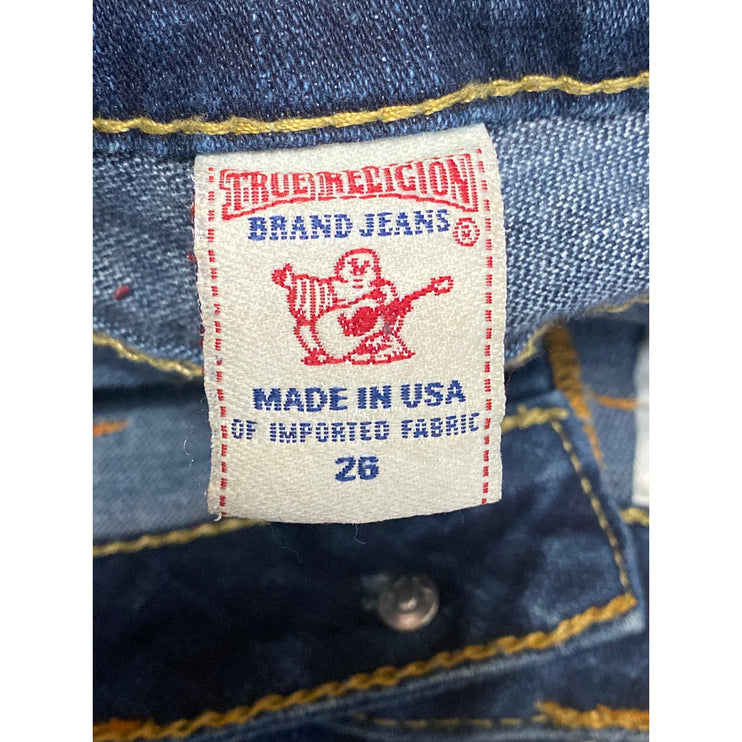 True Religion Women's Blue Low Rise Dark Wash Flared Bootcut Denim Jeans Sz 26
