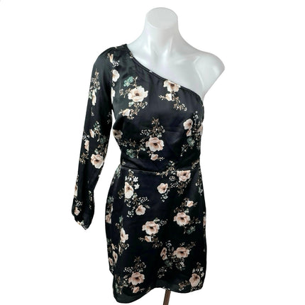 Abercrombie & Fitch Satin Floral One Shoulder Long Sleeve Mini A-Line Dress Sz S