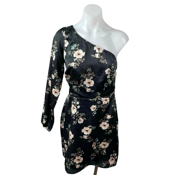 Abercrombie & Fitch Satin Floral One Shoulder Long Sleeve Mini A-Line Dress Sz S