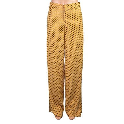Zara TRF Womens Yellow Polka Dots High Waisted Wide Leg Trousers Dress Pants S