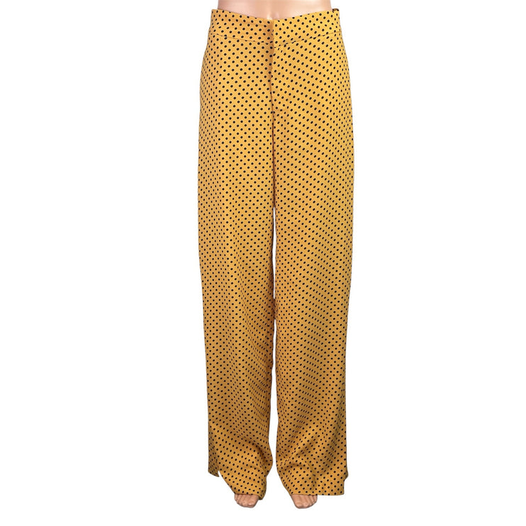 Zara TRF Womens Yellow Polka Dots High Waisted Wide Leg Trousers Dress Pants S