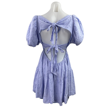 Do+Be Blue Embroidered Eyelet Short Fuff Sleeve Tiered Mini Fit & Flare Dress L