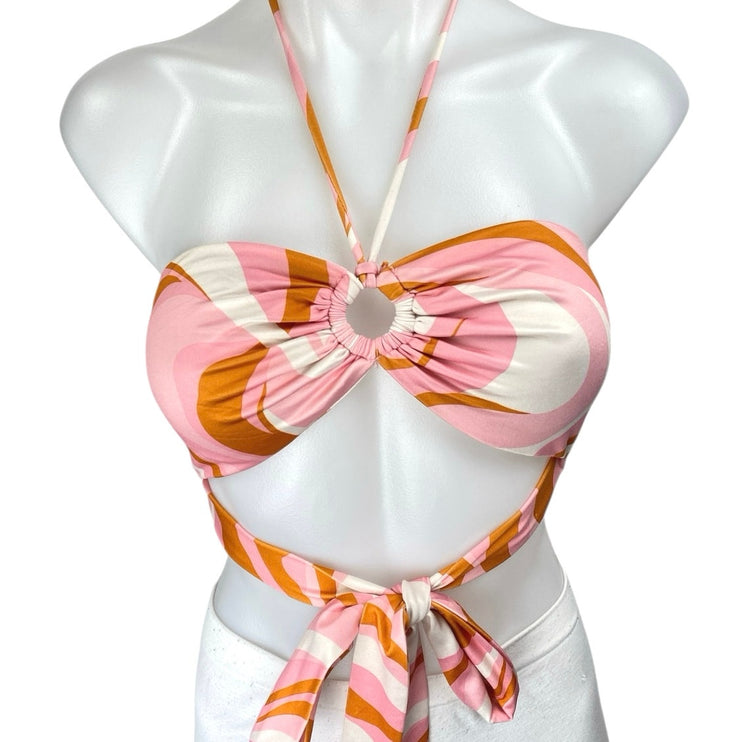 Princess Polly Camelia Pink Halter Sleeveless Cutout Tie Bra Bandeau Crop Top 0